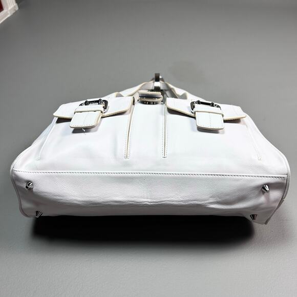 Furla top handle bag white leather buckle pockets coastal minimalist elevated - Picture 10 of 15